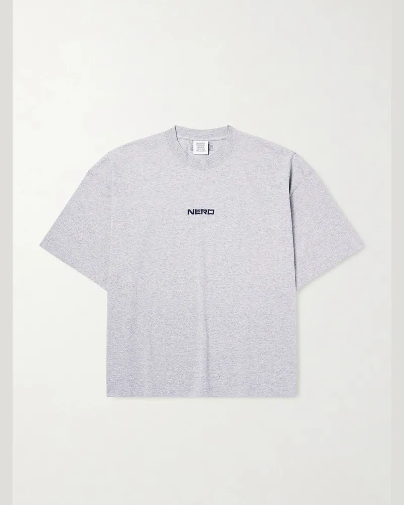 VETEMENTS Nerd Embroidered Cotton-Jersey T-Shirt Gray