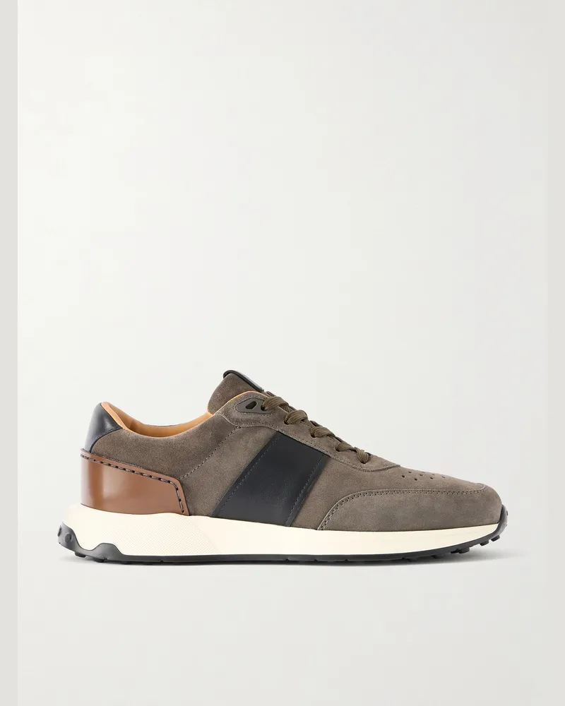 TOD'S Leather-Trimmed Suede Sneakers Brown