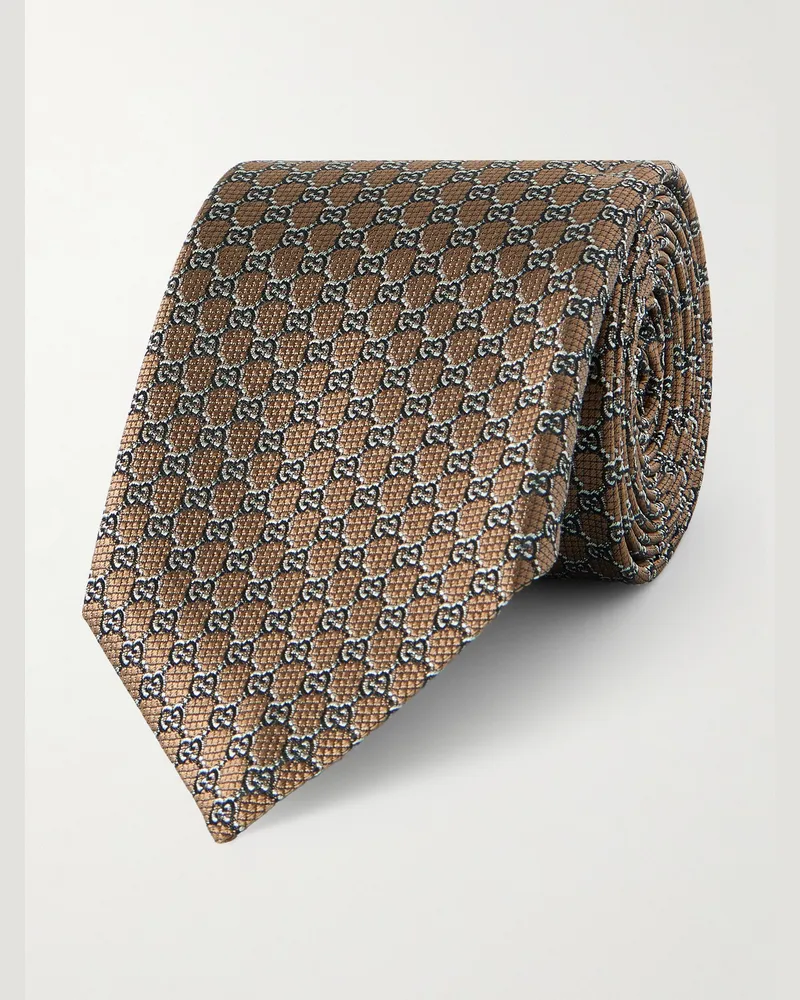 Gucci Krawatte aus Seiden-Jacquard mit Logomuster, 7 cm Braun
