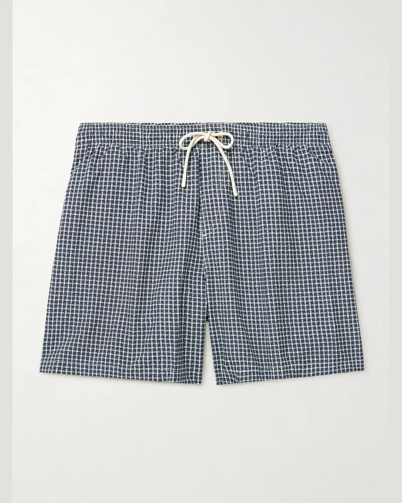 Loro Piana Daneu Straight-Leg Mid-Length Checked Swim Shorts Blue
