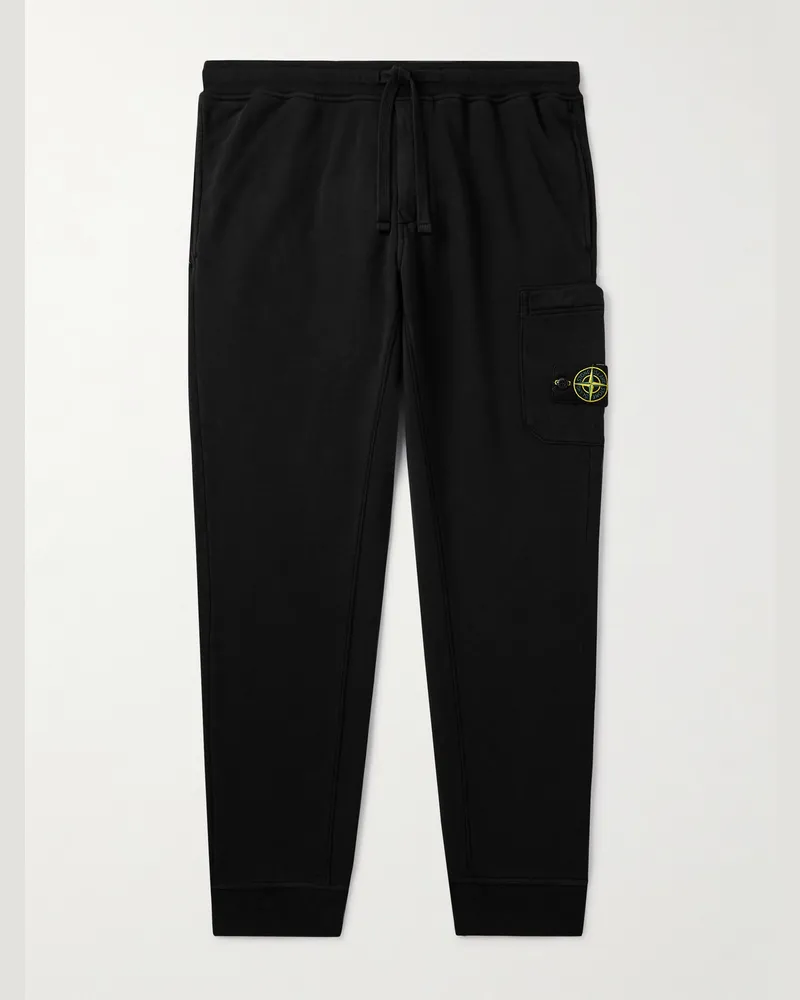 Stone Island Tapered Logo-Appliquéd Organic Cotton-Jersey Sweatpants Black