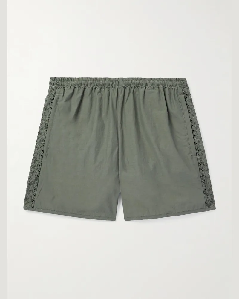 A Kind Of Guise Bibile gerade geschnittene Shorts aus recyceltem Shell mit Stickereien Grün
