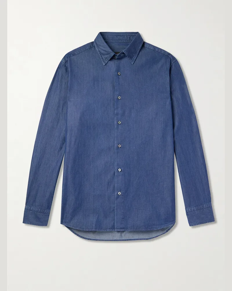 Brioni Jeanshemd mit Button-Down-Kragen Blau