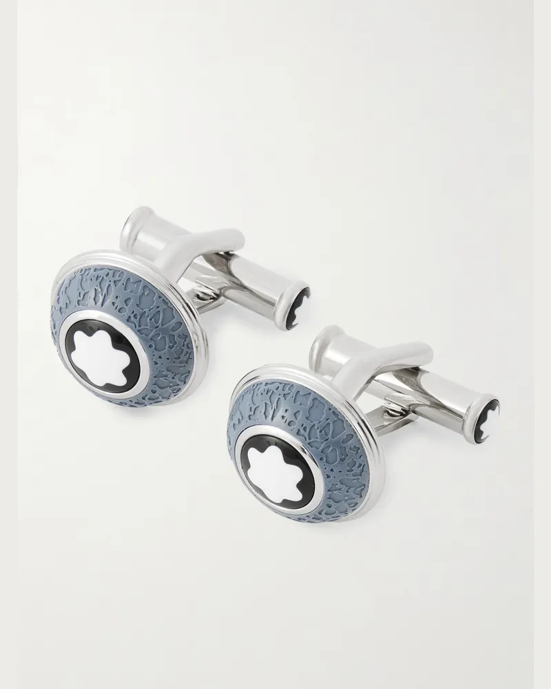 Montblanc Silver-Tone and Enamel Cufflinks Blue