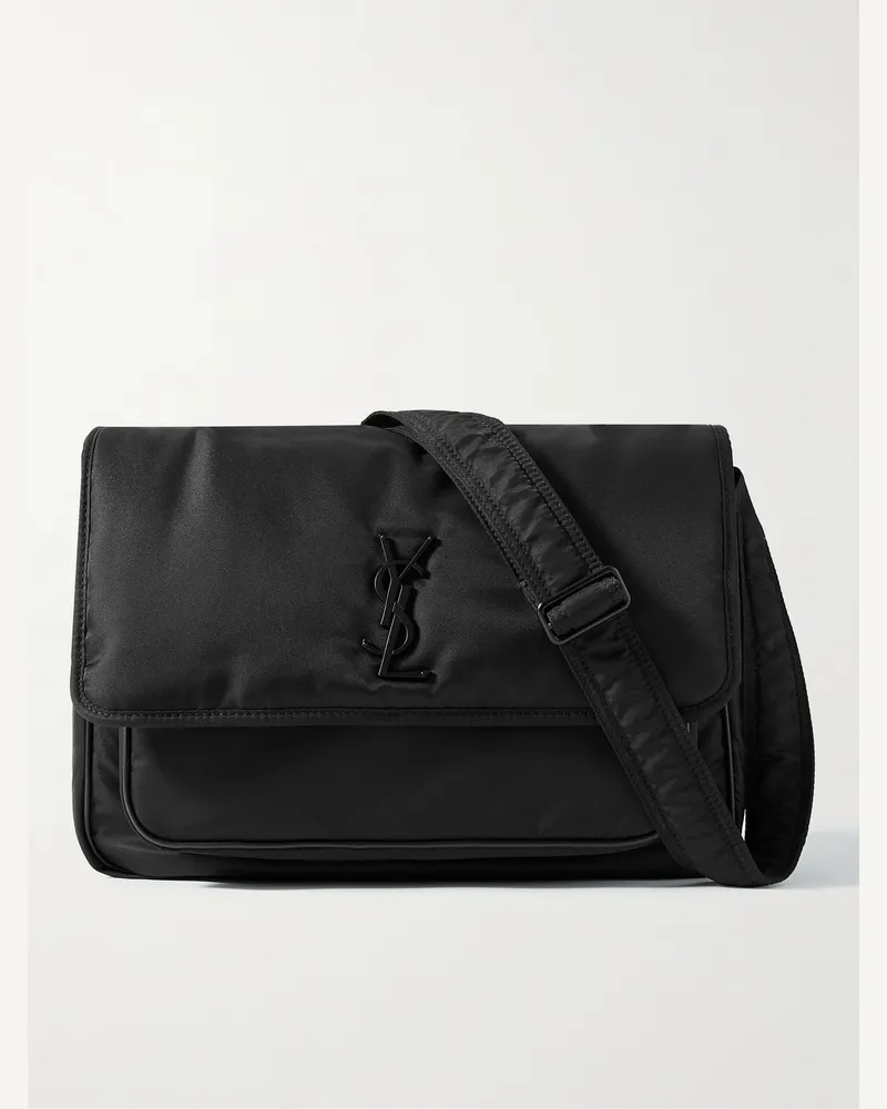 Saint Laurent Niki Umhängetasche aus Nylon mit Lederbesatz Schwarz