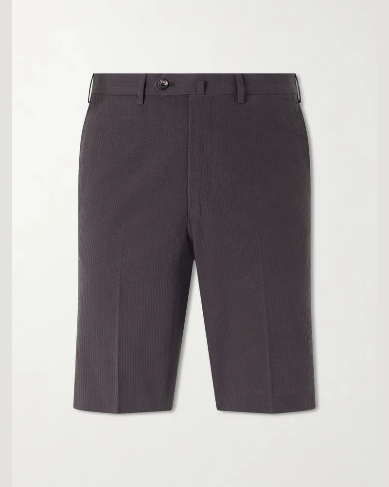 De Petrillo Straight-Leg Cotton-Seersucker Shorts Brown