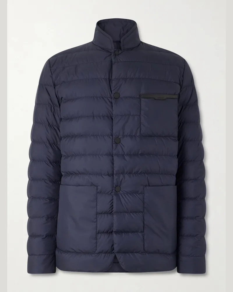 Moncler Kenai Leather-Trimmed Quilted Shell Down Jacket Blue