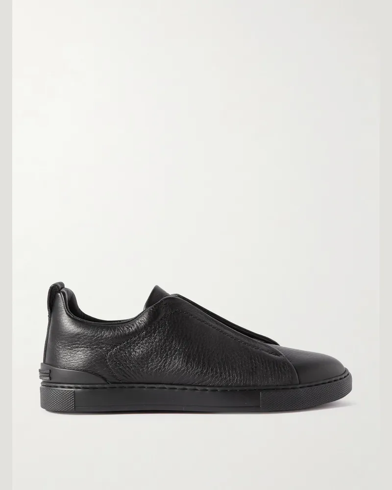 Ermenegildo Zegna Triple Stitch™ Full-Grain Deerskin Slip-On Sneakers Black
