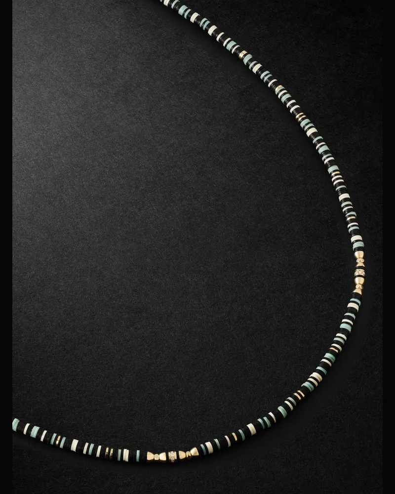 MAOR Housa 18-Karat Gold, Amazonite and Diamond Beaded Necklace Green