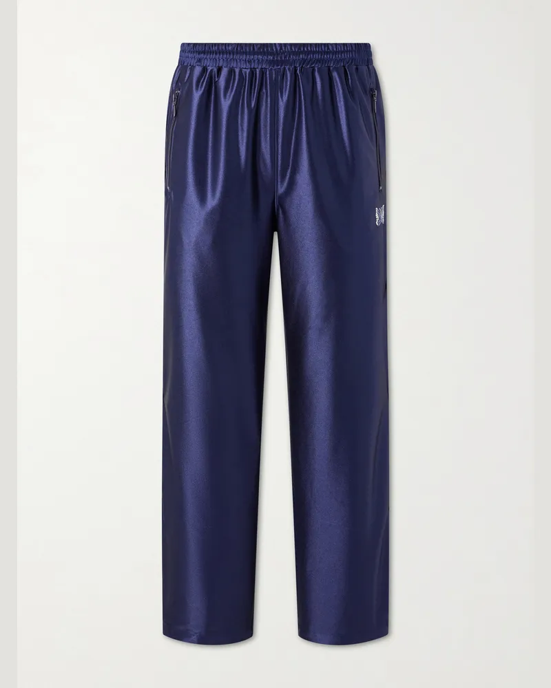 NEEDLES Straight-Leg Logo-Embroidered Satin Sweatpants Blue