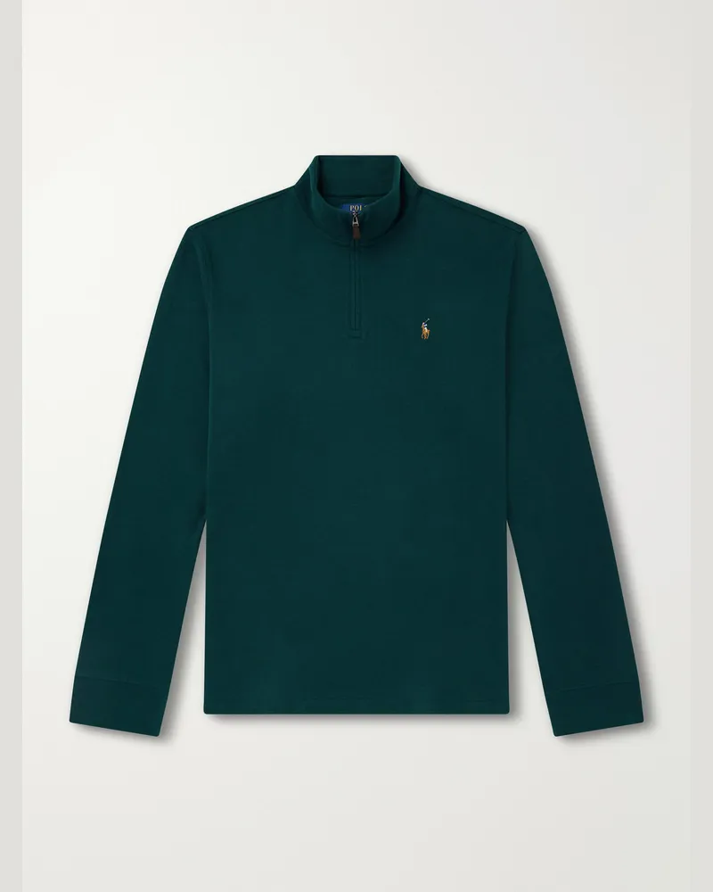 Ralph Lauren Logo-Embroidered Cotton Half-Zip Sweater Green