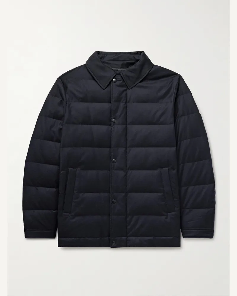 Yves Salomon Daunenjacke aus gestepptem Green-Storm-System®-Twill aus einer Woll-Seidenmischung Blau