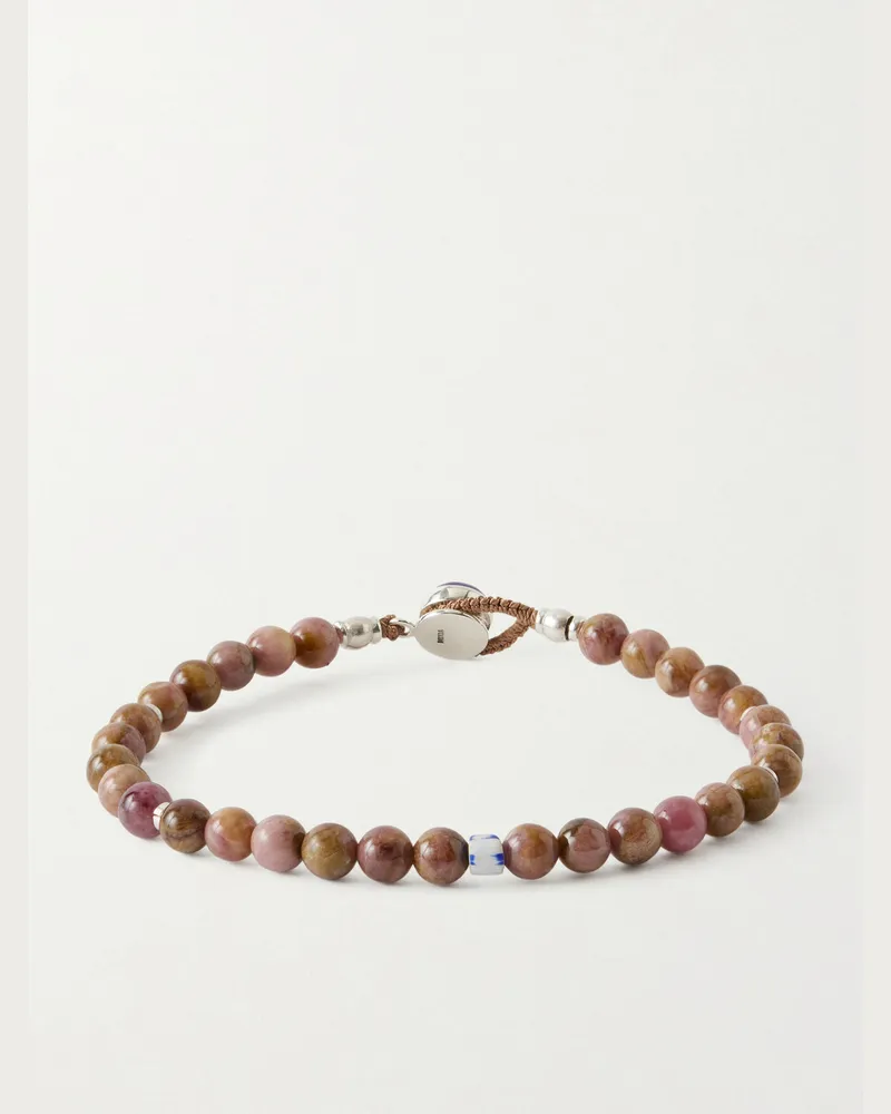 Mikia Circle8 Sterling Silver, Tourmaline Cat's Eye and Charoite Beaded Bracelet Brown