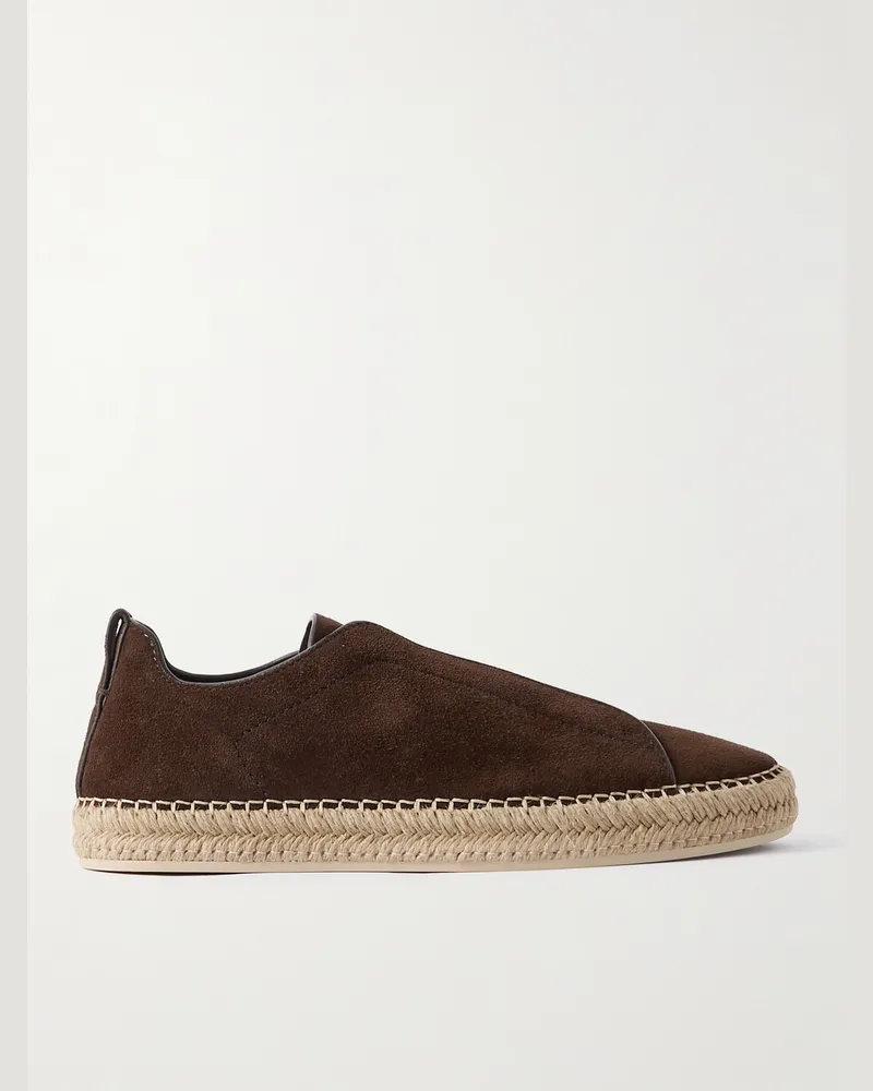 Ermenegildo Zegna Triple Stitch™ Slip-ons aus Veloursleder mit Lederbesatz Braun