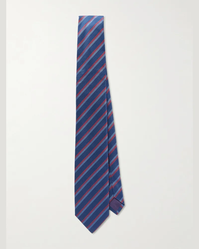 Charvet 8.5cm Striped Silk-Jacquard Tie Blue