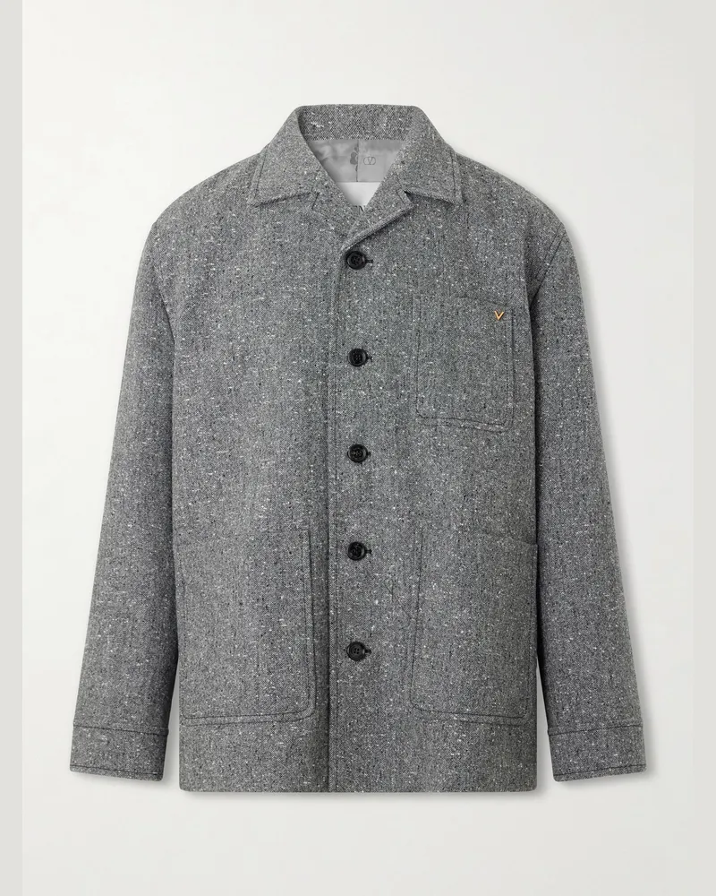 Valentino Garavani VLogo-Embellished Mélange Virgin Wool Blouson Jacket Gray