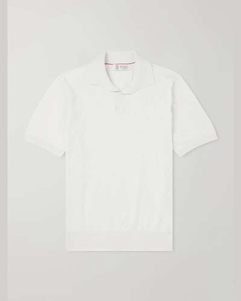 Brunello Cucinelli Open-Collar Knitted Cotton Polo Shirt Neutrals