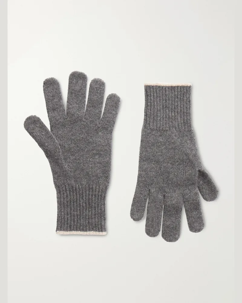 Brunello Cucinelli Ribbed Cashmere Gloves Gray