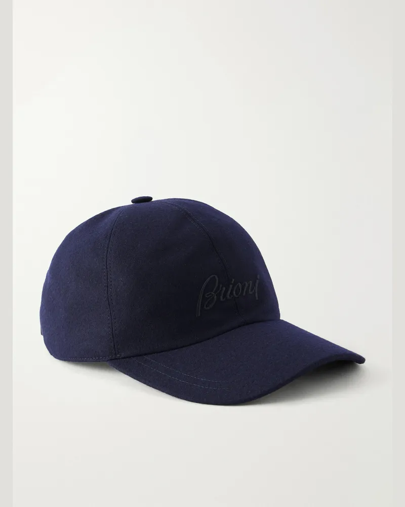 Brioni Logo-Embroidered Cashmere-Blend Baseball Cap Blue