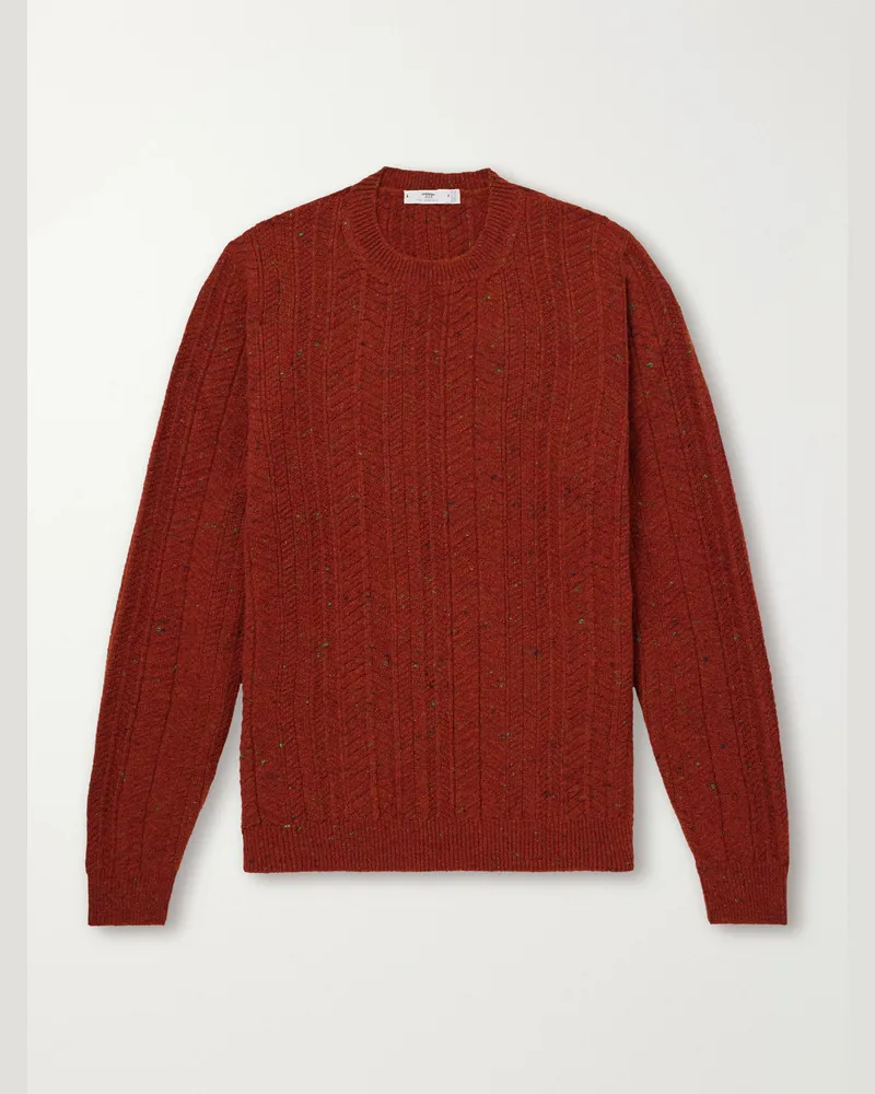 Inis Meáin Herringbone Merino Wool and Cashmere-Blend Sweater Red