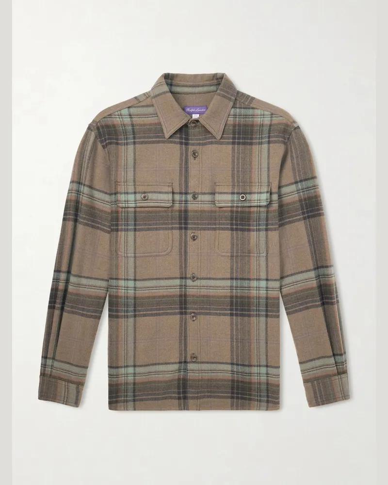 Ralph Lauren Hemdjacke aus kariertem Flanell aus einer Woll-Kaschmirmischung Braun