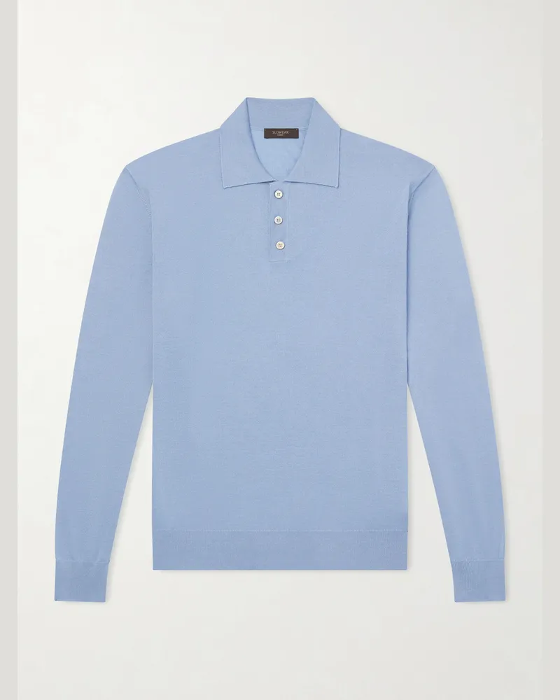 Slowear Slim-Fit Cashmere and Silk-Blend Polo Shirt Blue