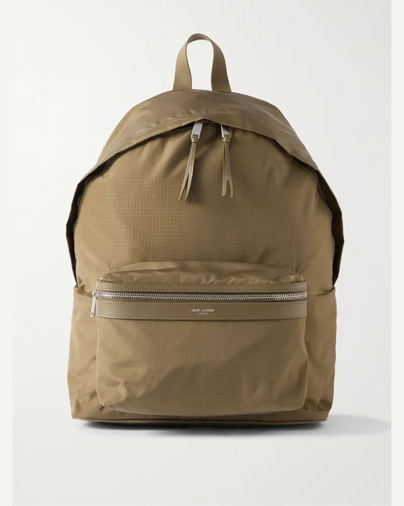 Saint Laurent City Rucksack aus Ripstop mit Lederbesatz Braun