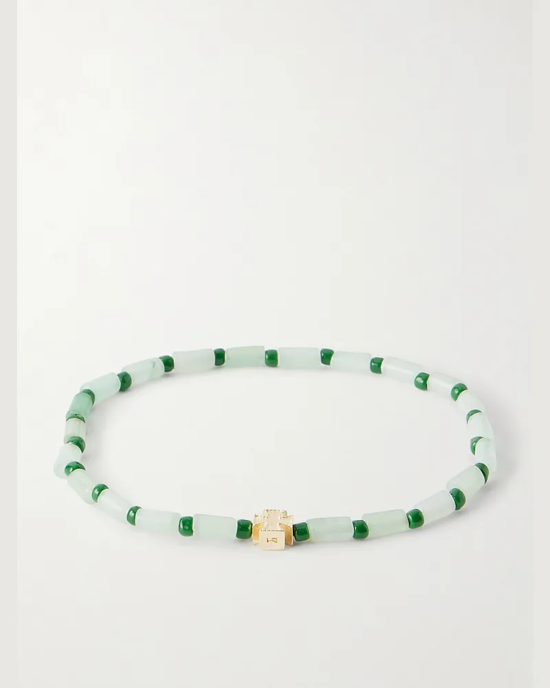 Luis Morais 14-Karat Gold Aventurine Beaded Bracelet Green