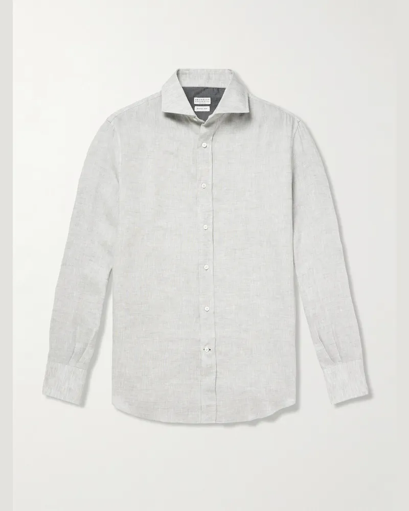 Brunello Cucinelli Hemd aus Leinen mit Cutaway-Kragen Grau