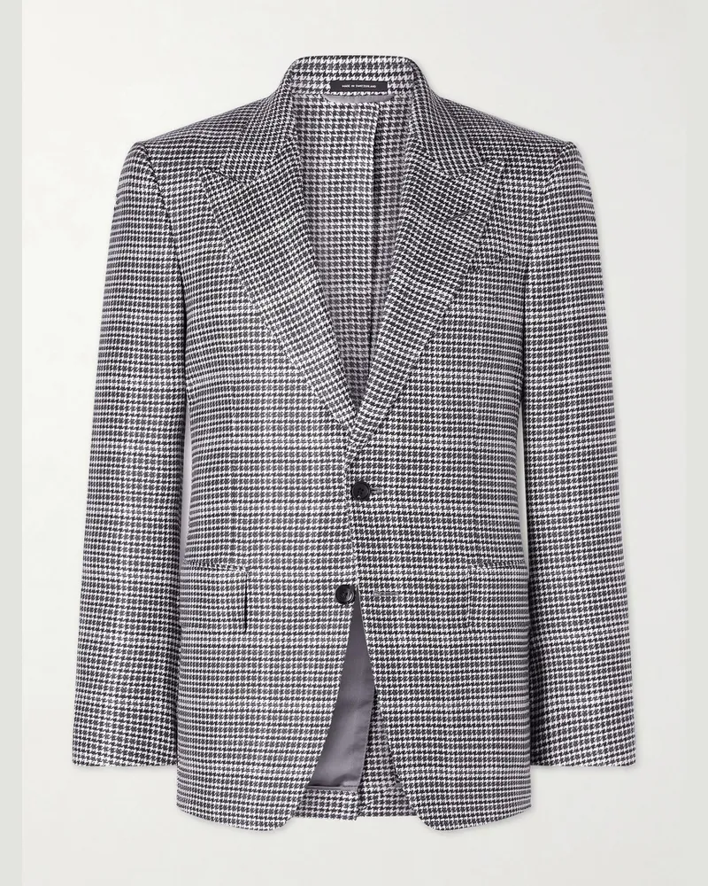 Tom Ford Houndstooth Wool-Blend Blazer Black