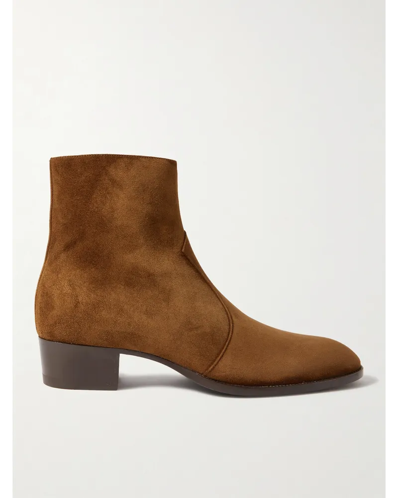 Saint Laurent Wyatt Chelsea Boots aus Veloursleder Braun