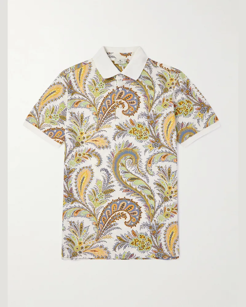 Etro Roma schmal geschnittenes Polohemd aus Baumwoll-Piqué mit Paisley-Print Neutral