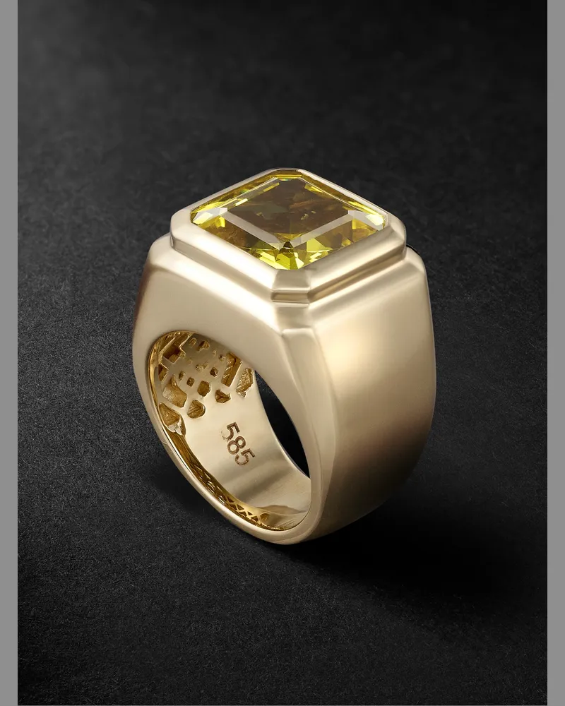 42 Suns 14-Karat Gold Yellow Sapphire Signet Ring Yellow
