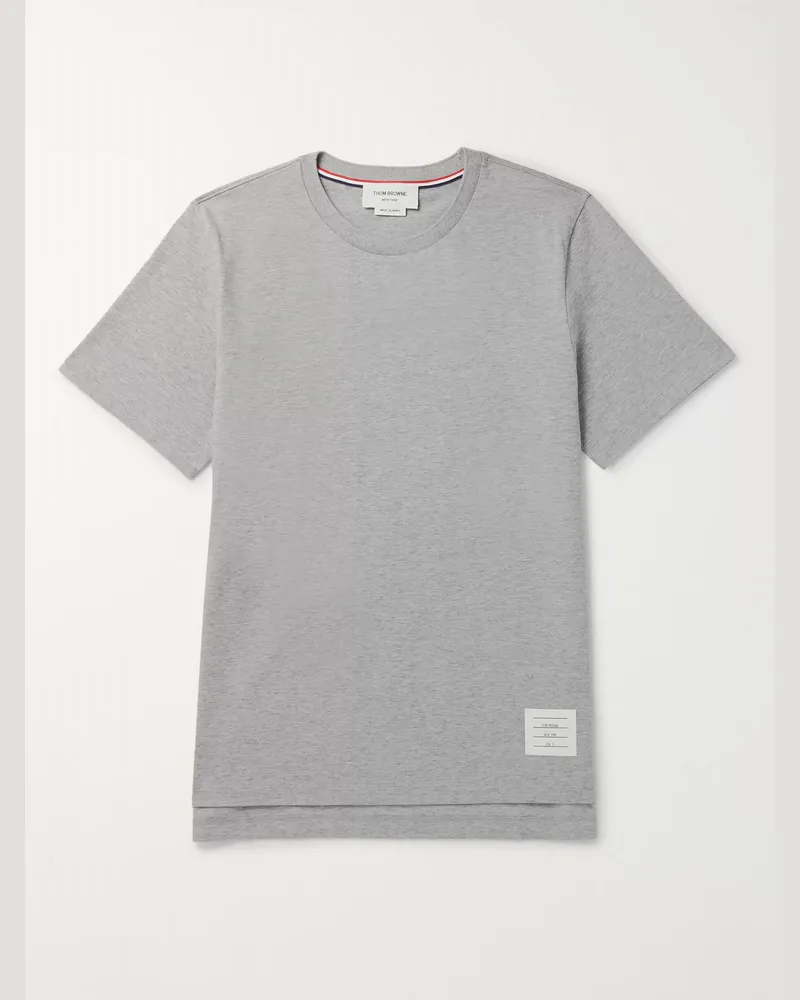 Thom Browne Grosgrain-Trimmed Mélange Cotton-Jersey T-Shirt Gray