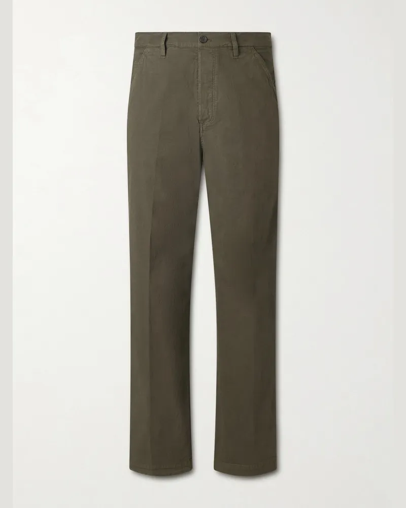 Dries van Noten Straight-Leg Stretch-Cotton Twill Trousers Green