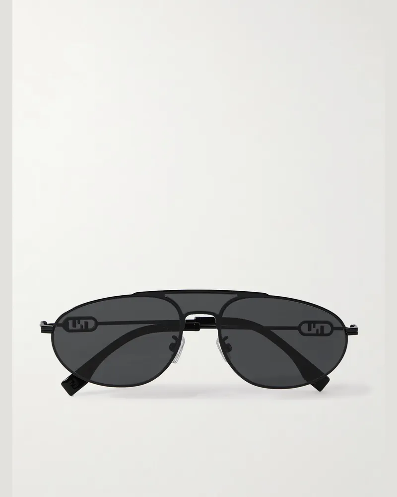 Fendi O'Lock Aviator-Style Metal Sunglasses Black