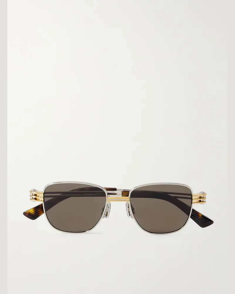 Bottega Veneta Goldfarbene Sonnenbrille mit eckigem Rahmen und silberfarbenen Details Silber