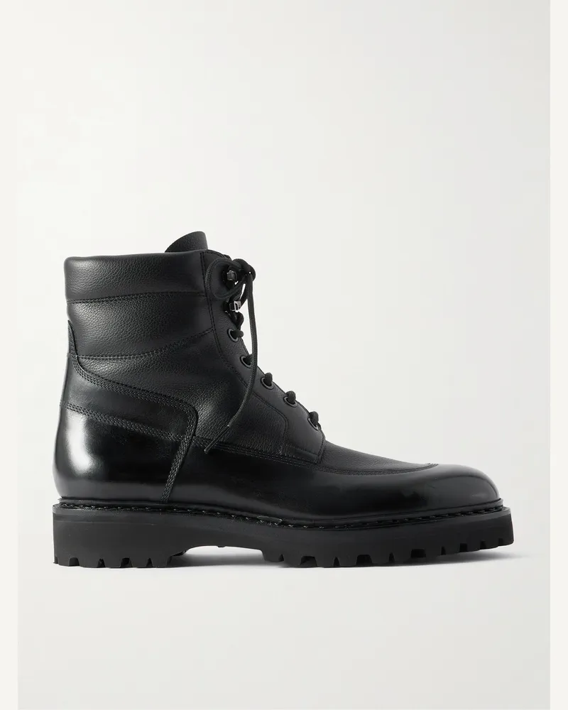 John Lobb Peak Panelled Leather Boots Black