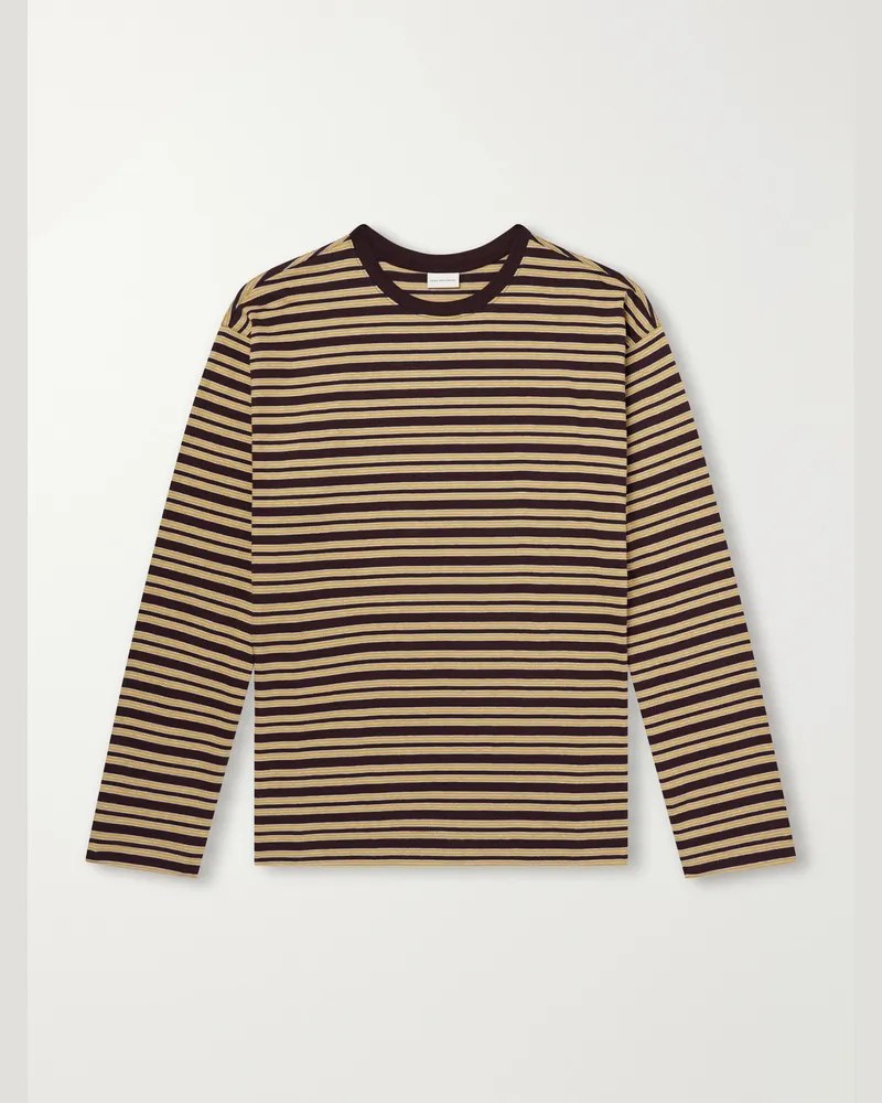Dries van Noten Hember Striped Cotton-Jersey T-Shirt Burgundy