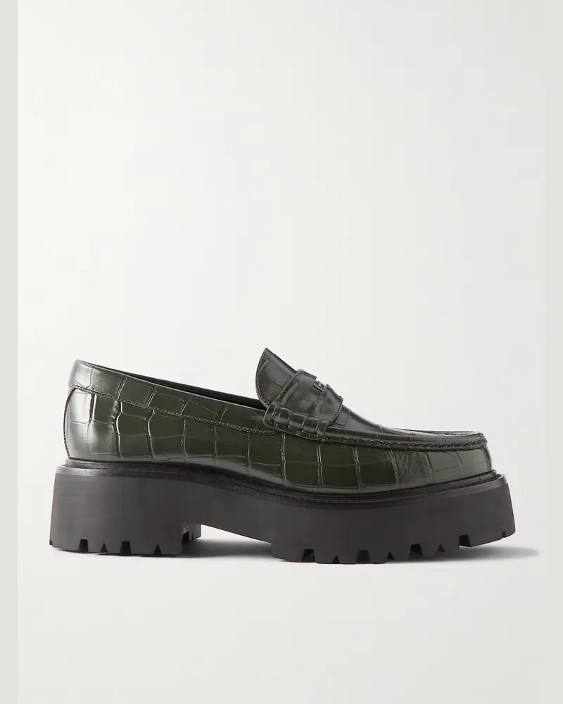 Celine Loafers aus Leder mit Krokodileffekt und überstehender Sohle Grün