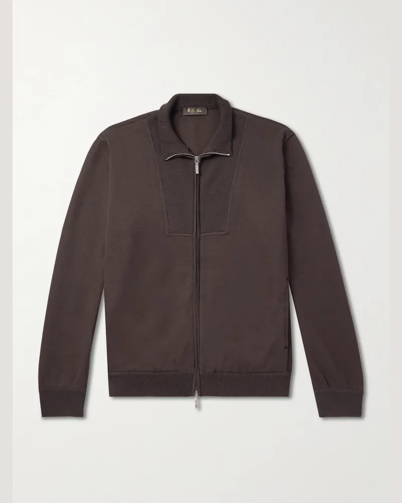 Loro Piana Whitney Pullover aus einer Mischung aus Baumwolle, Seide und Kaschmir in Rippstrick Braun
