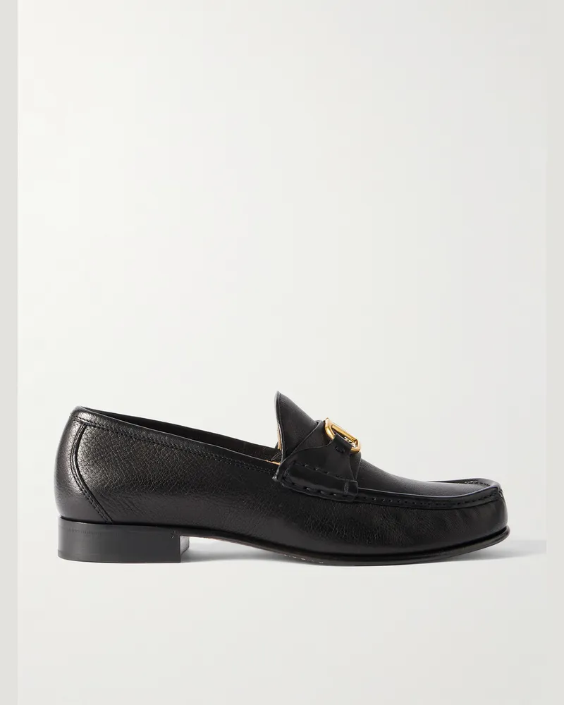 Valentino Garavani Loafers aus vollnarbigem Leder mit Logoverzierung Schwarz