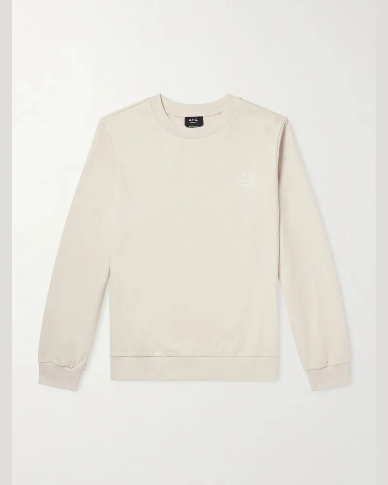 A.P.C. Logo-Embroidered Cotton-Blend Jersey Sweatshirt Neutrals