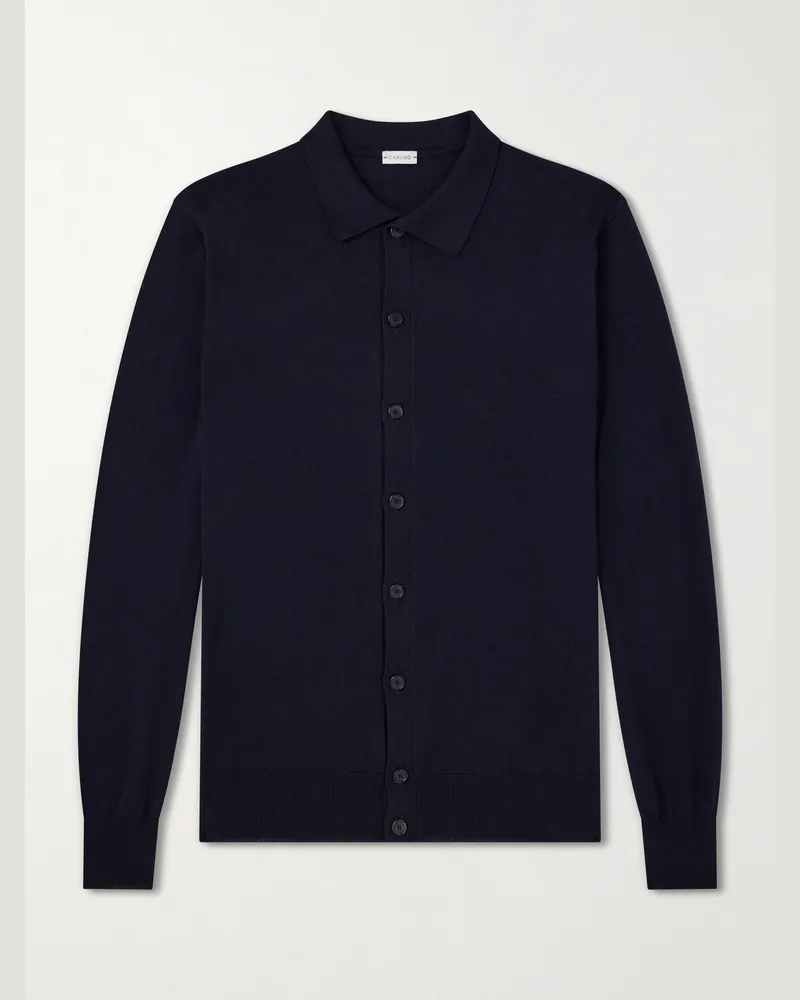 Caruso Silk and Cotton-Blend Cardigan Blue
