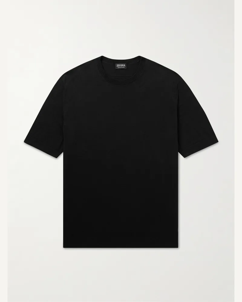 Ermenegildo Zegna Schmal geschnittenes T-Shirt aus Baumwolle Schwarz