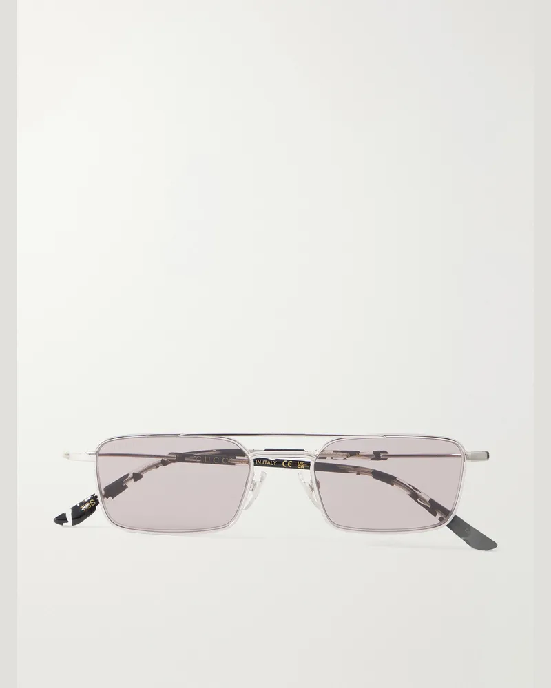 Gucci Interlocking G-Detailed Square-Frame Silver-Tone Sunglasses Silver