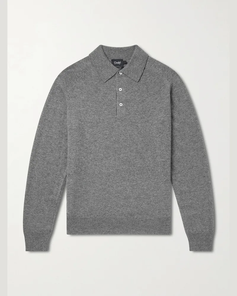 Drake's Pullover aus einer Woll-Alpakawollmischung mit Polokragen Grau