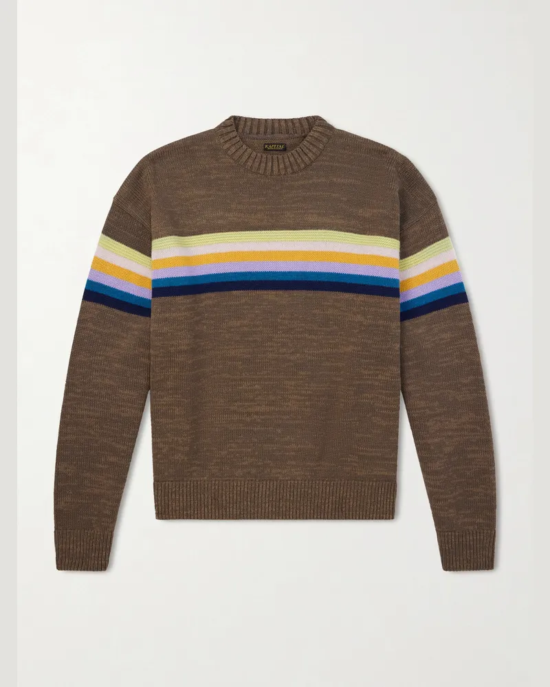 KAPITAL Peckish Rainbow Striped Cotton and Wool-Blend Sweater Brown