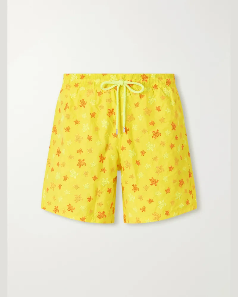 Vilebrequin Mistral Straight-Leg Mid-Length Embroidered Recycled Swim Shorts Yellow