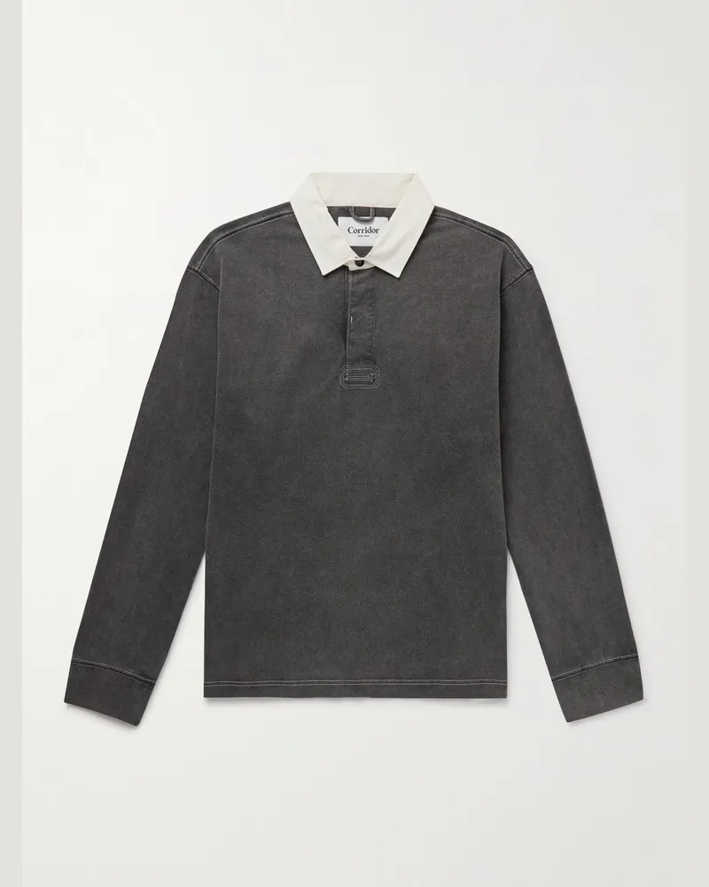 Corridor Rugby Pullover aus Baumwoll-Jersey mit Polokragen Schwarz